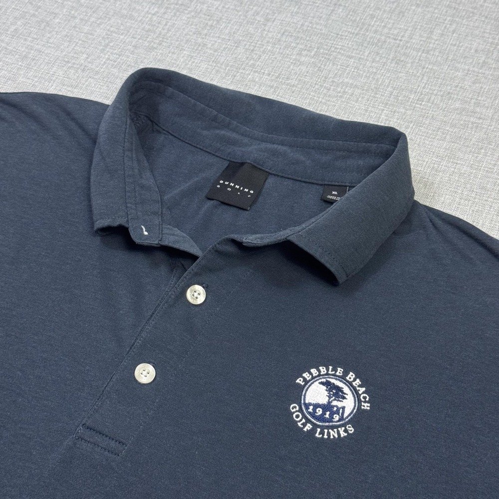 Dunning Golf Pebble Beach Polo Shirt Mens XL Blue Polyester Cotton Performance